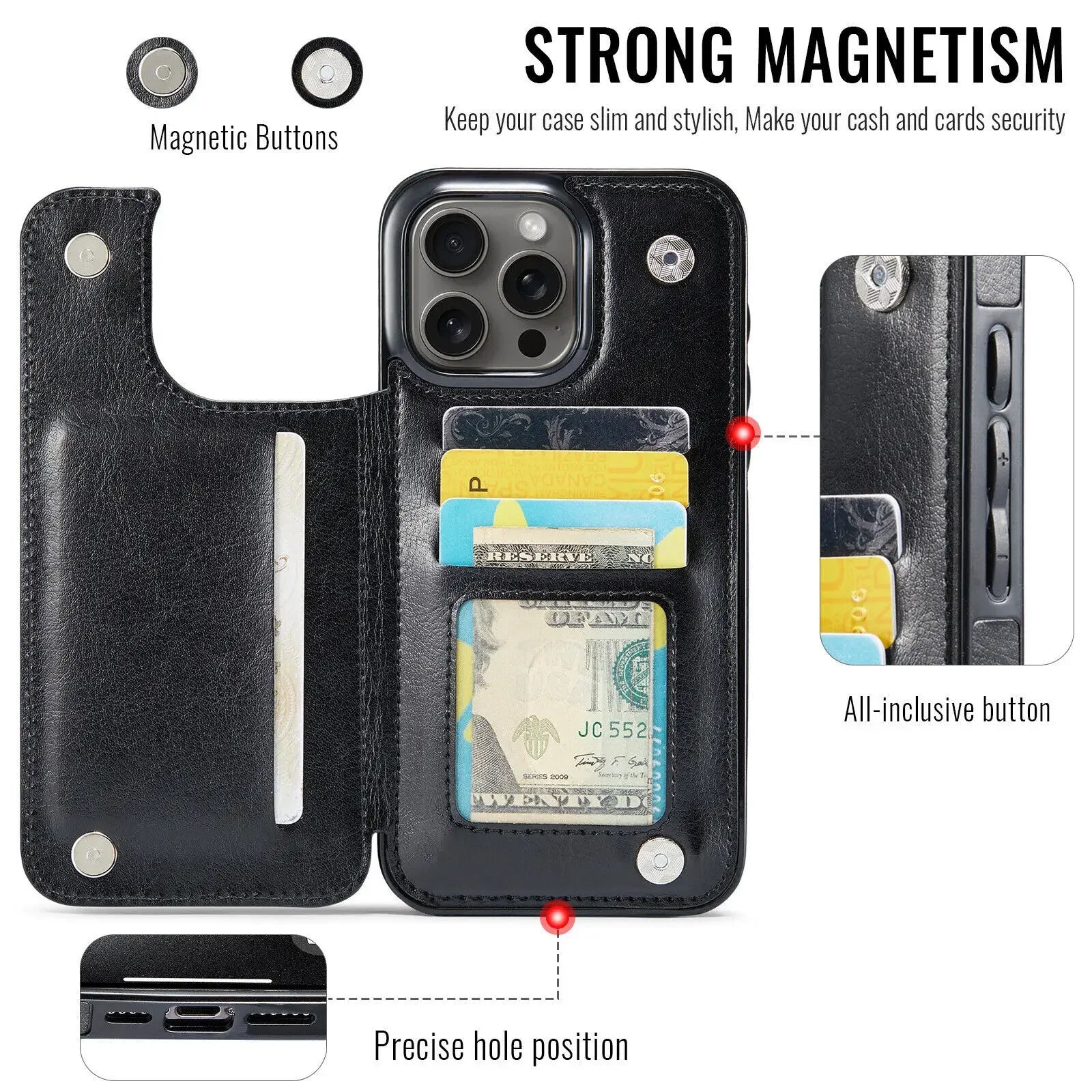 WeFor PU Leather Flip Wallet Case for iPhone X–16