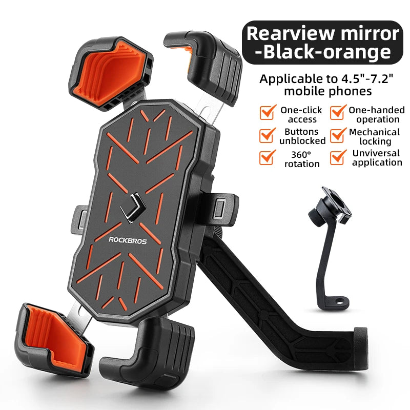 ROCKBROS Bicycle Phone Holder  Motorcycle Electric Vehicle Phone Holder 4.5-7.2 inch Mobile Phone Stand Shockproof Bike Bracket