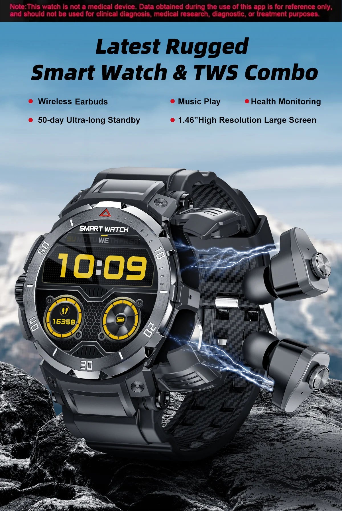 2025 New NFC Headset Smart Watch 2 in 1 TWS Bluetooth Headphone Earbuds Music Call Men Health Monitoring Waterproof Sports Watch