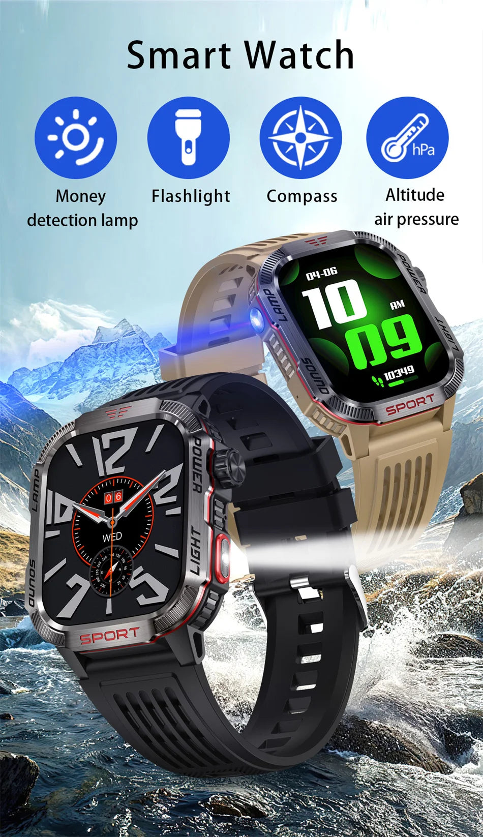 2026 Military Smart Watch with GPS Compass Waterproof Bluetooth Call Functionality And GPS Sport Tracker for Outdoor Activities
