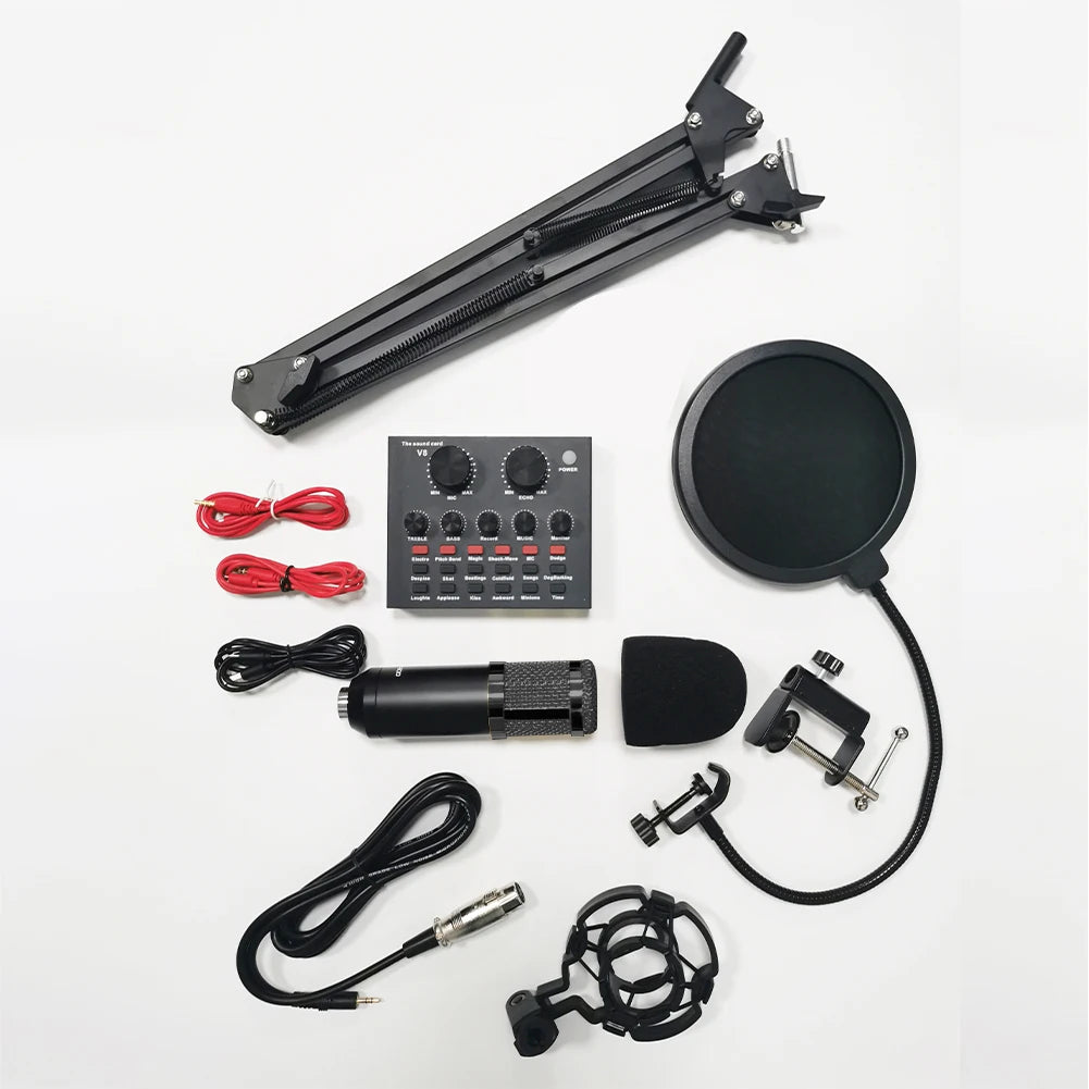 Podcast Equipment Bundle with BM800 Microphone And V8 Sound Card - Complete Recording Kit for Podcasting Streaming Gaming & Music Production