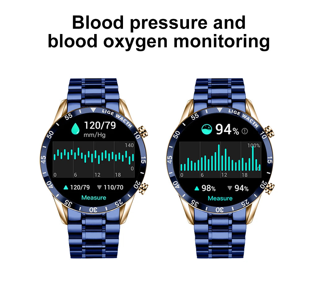 LIGE Men's Fashion Smart Watch Full Touch Bluetooth Call Waterproof Sport Fitness Tracker Luxury Steel Band Smartwatch for Adults