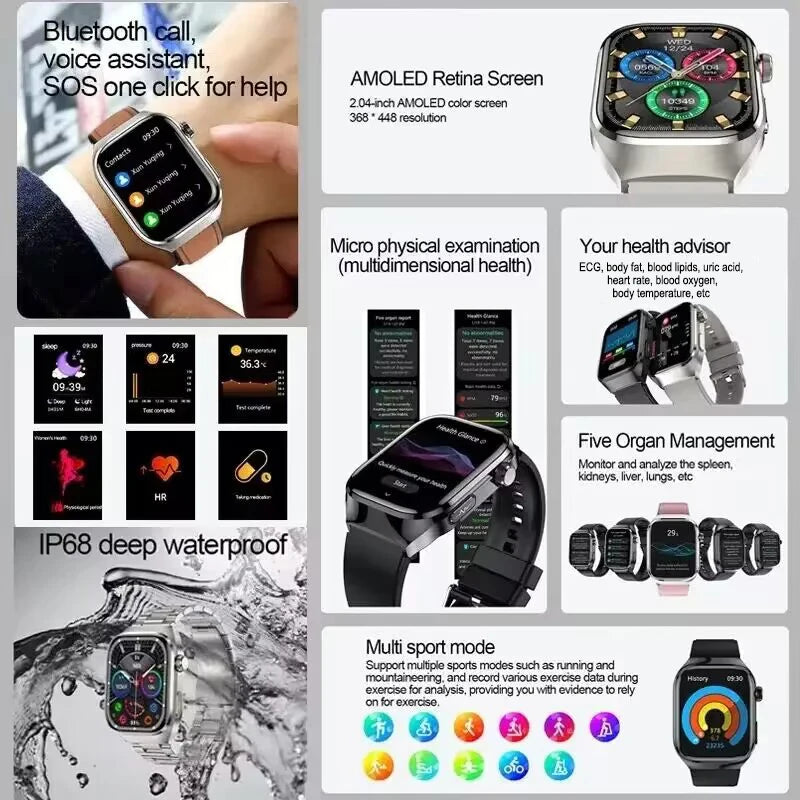 New Nursing Level Blood Pressure Laser Therapy Diagnosis Smart Watch Men Women Clock ECG+PPG Uric Acid Lipid Heart Rate Watches