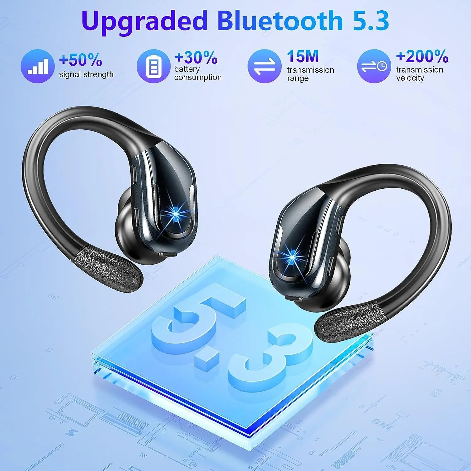 75Hrs Bluetooth 5.3 Earphones IP7 Waterproof Wireless Headphones with ENC Noise Cancelling Mic Deep Bass For Sports Workout Gym