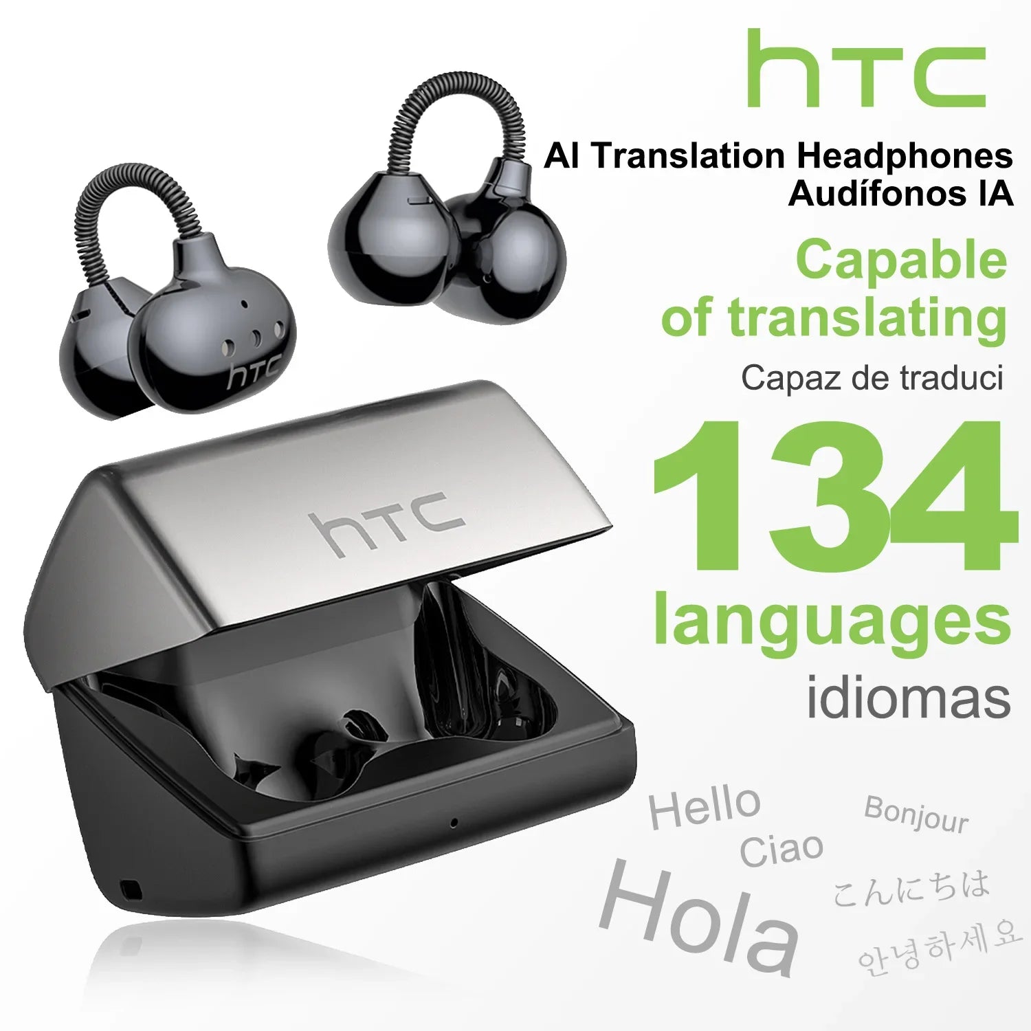 [AI Translator Earbuds] HTC NE67 Bluetooth V6.0 Earphones Portable Wireless headphones Comfort Earclip with a hanging chain