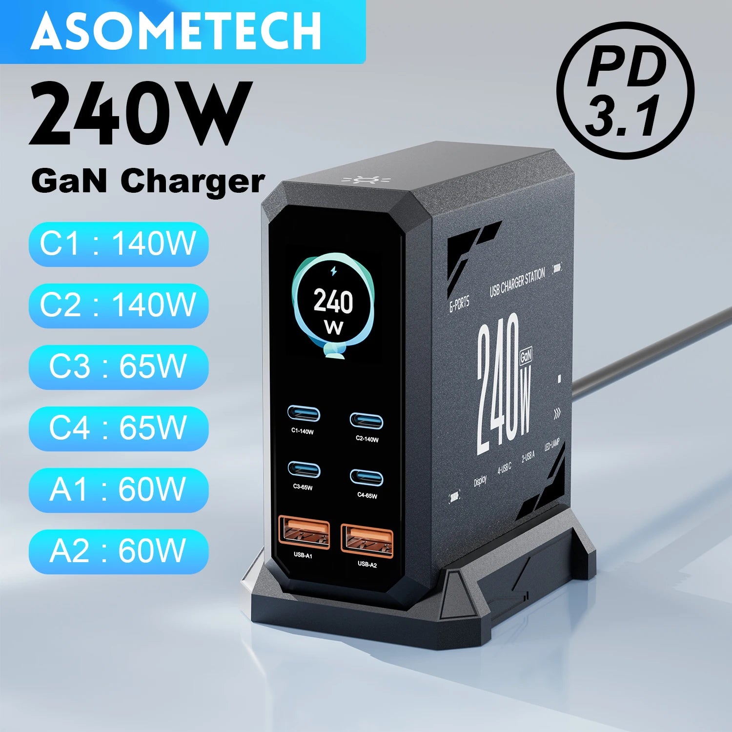 ASOMETECH 240W GaN Desktop Charger Station