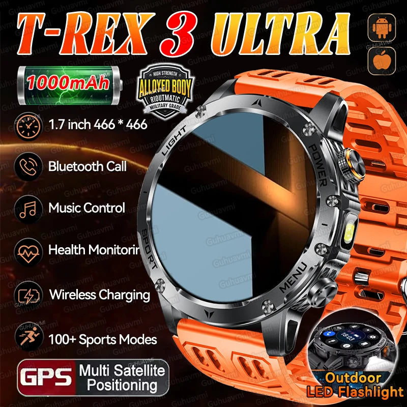 2026 New TREX3 1000mAh Large Battery Durable Adult Smart Watch Sports Fitness Waterproof LED Flashlight Call Smartwatchs For Men