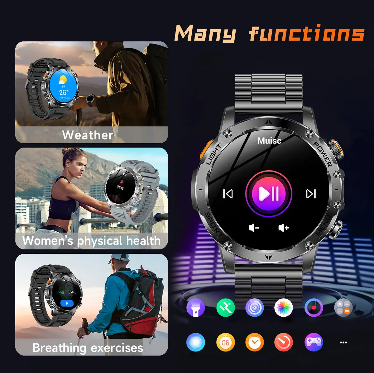 2026 New TREX3 1000mAh Large Battery Durable Adult Smart Watch Sports Fitness Waterproof LED Flashlight Call Smartwatchs For Men
