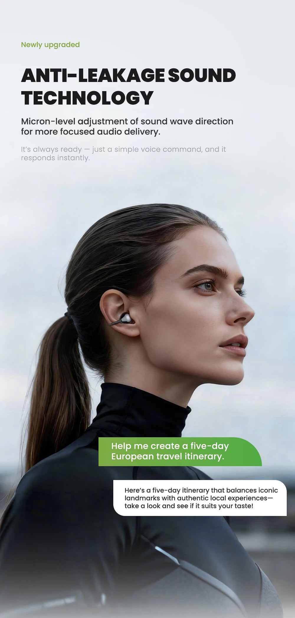 [AI Translator Earbuds] HTC NE67 Bluetooth V6.0 Earphones Portable Wireless headphones Comfort Earclip with a hanging chain