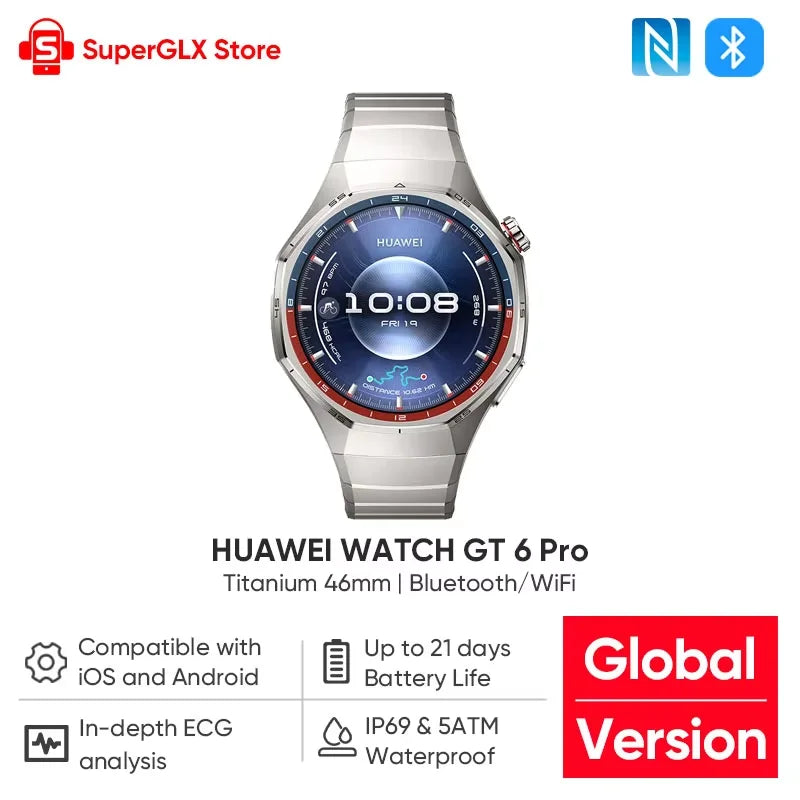 Global Version HUAWEI Watch GT 6 Pro 46mm Smartwatch 1.47" AMOLED Screen Up to 21-Day Battery Life Compatible with iOS & Android