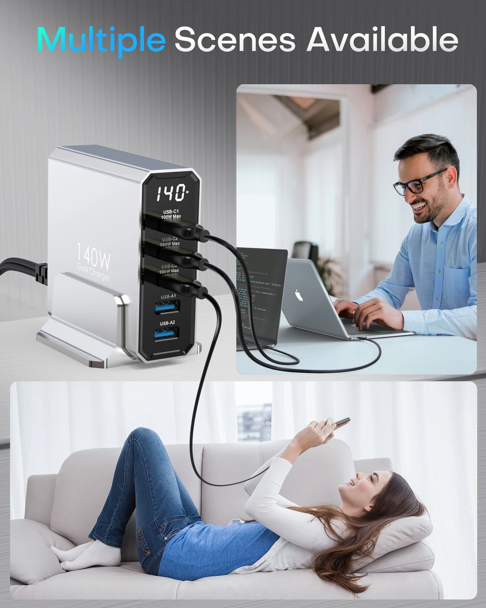 140W USB C 5-Ports Charging Station with Display