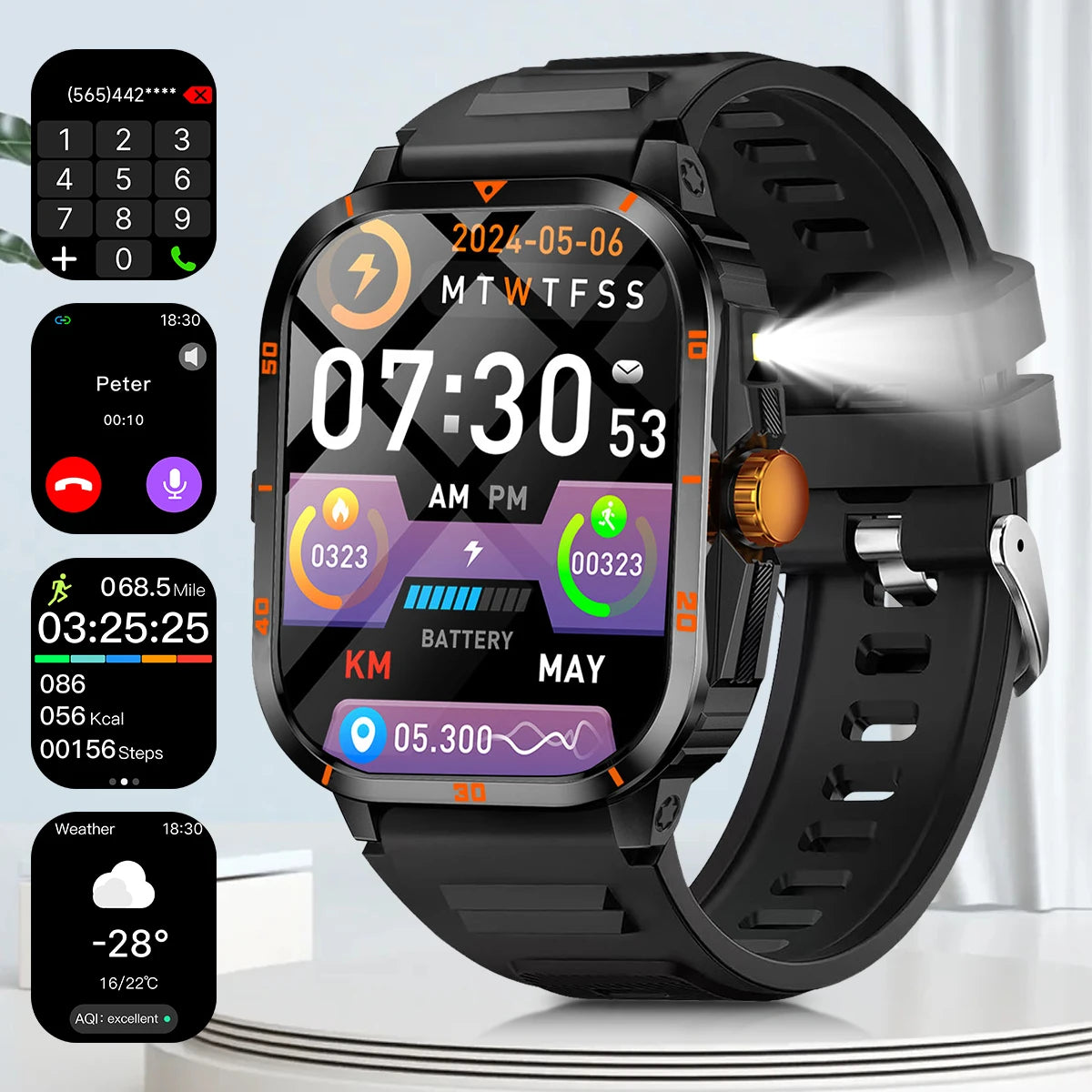 2025 NEW Military Smartwatch 2.01'' HD Screen Bluetooth Call Waterproof Outdoor Sports Fitness Tracker for Android/iOS Men