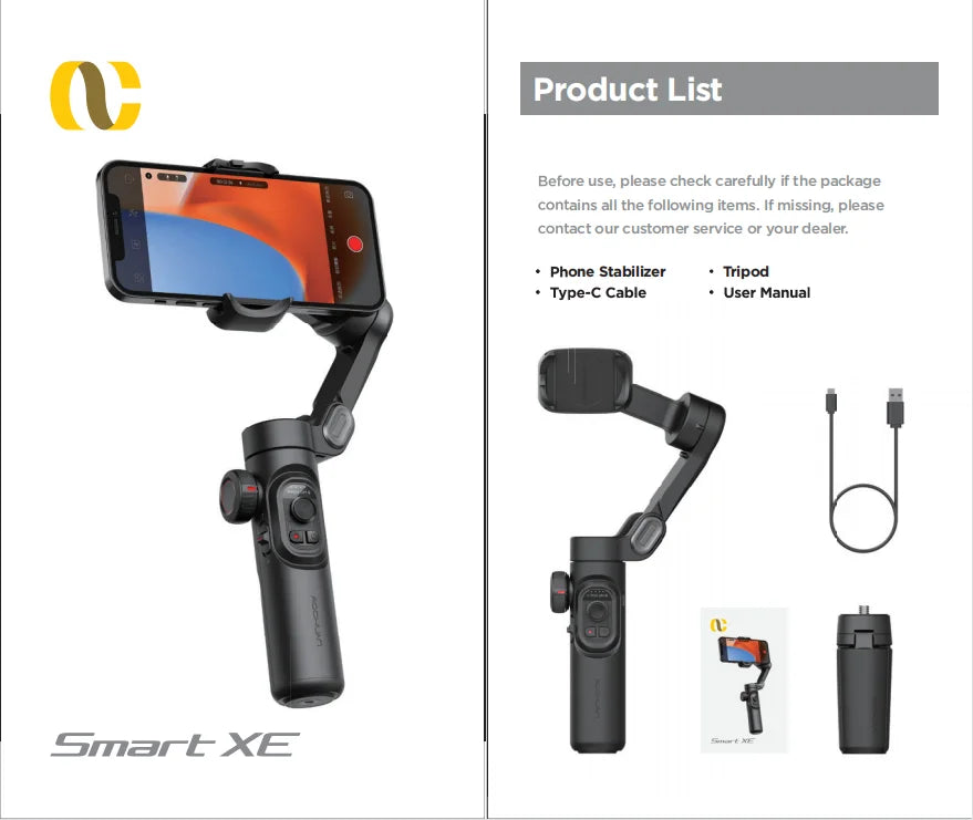 AOCHUAN 3-Axis Handheld Gimbal Stabilizer SmartXE for iPhone Android AI Face Tracking TikTok Vlog Smartphone Camera Stabilizer