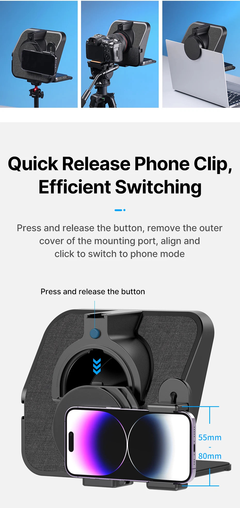 Ulanzi RT02 Portable Mini Teleprompter for Tablets DSLR Camera & Phone - Live Streaming Vlog Recording Teleprompter with Phone Clamp & Remote Control Support