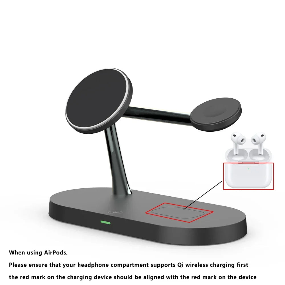 3-in-1 Wireless Charging Stand – Fast Charger for iPhone 17/16/15/14/13/12, Apple Watch & AirPods, Magnetic Charging Station Dock.