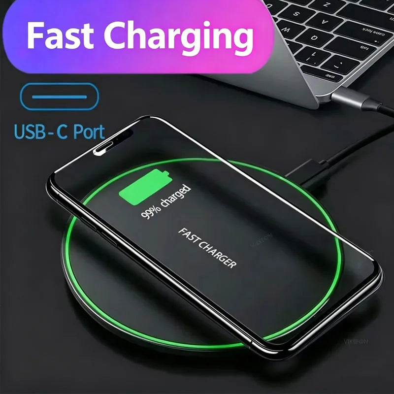 Fast Wireless Charger Pad – Qi Charging Dock for iPhone 16/15/14/13/12/X/XS Max & Samsung, Xiaomi, Huawei Phones.