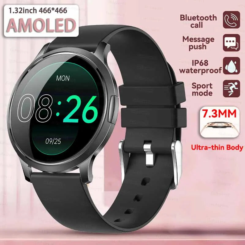 2025 New 1.32inch AMOLED Smart Watch Women GPS Trajectory Heart Rate Bluetooth Call Always Display Lady Smartwatches Men For IOS