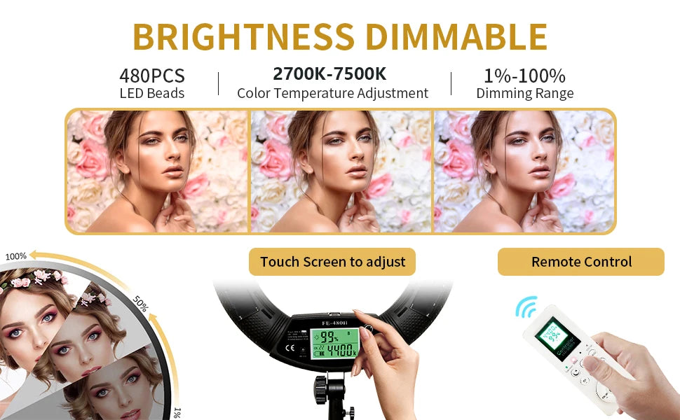 18inch FE480 96W LED Ring Light with Tripod And Remote Control Bi-color Video Lamp for Makeup Beauty Salon Photography Studio