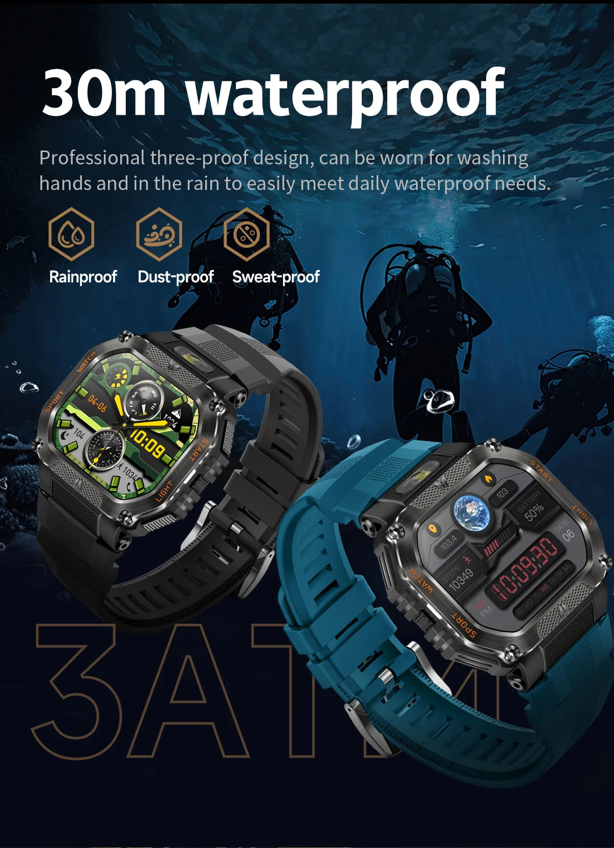 2025 COLMI P85 Smart Watch Men Bluetooth Call Outdoor Rugged Smartwatch 3ATM IP68 Waterproof Flashlight Sports Fitness Watches