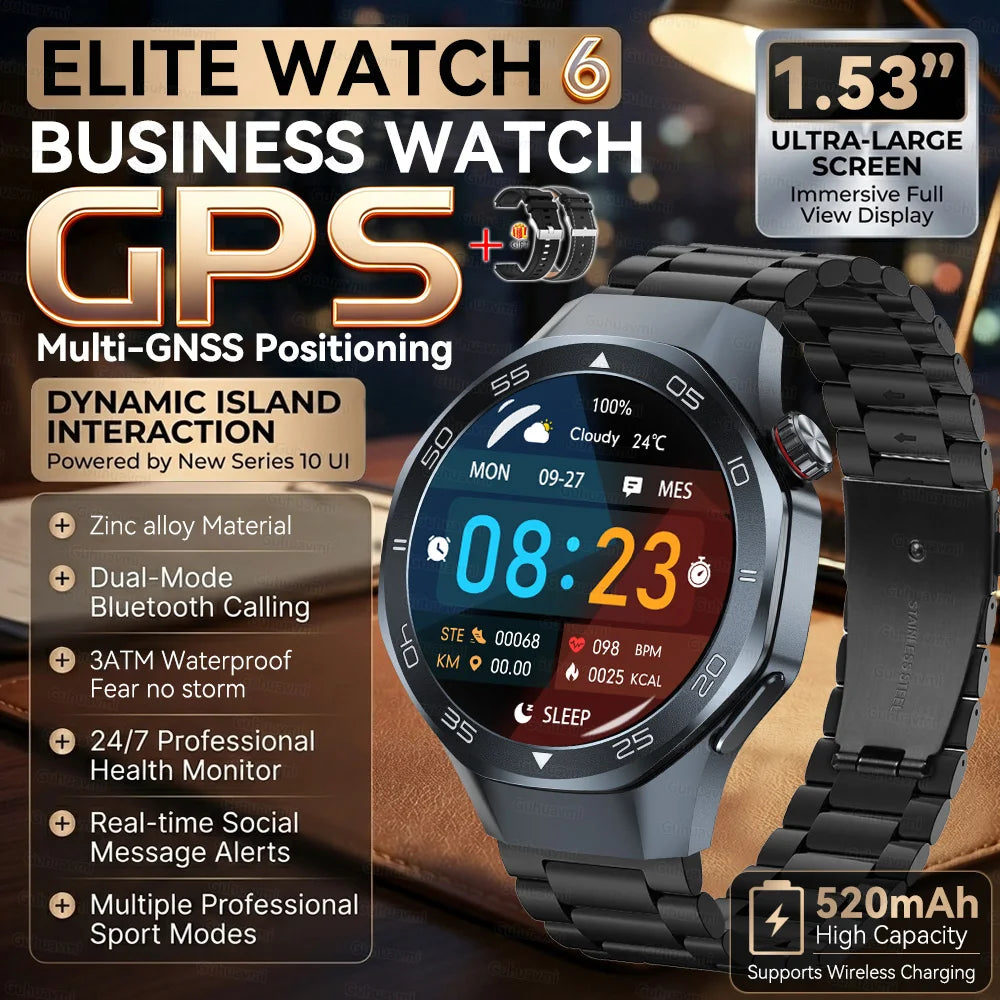 2026 New Luxury GPS Smart Watch Men Compass Altimeter 3ATM Waterproof Health Monitor Bluetooth Call Business Sports Smartwatch