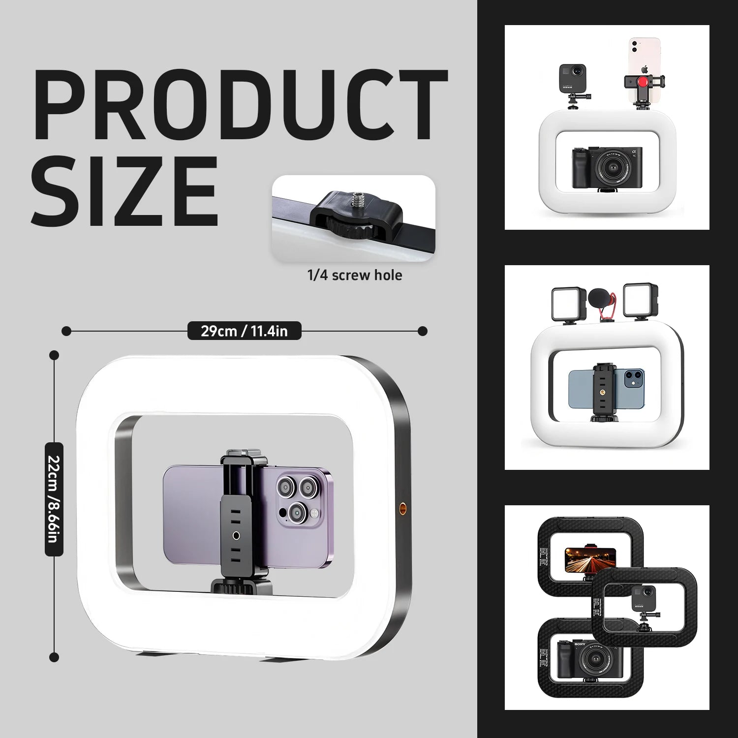 Portable Handheld Ring Light Kit LED Phone Video Stabilizer with Battery for Selfie Streaming & Video Recording
