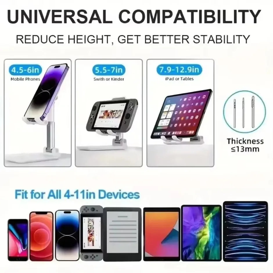 Folding Phone Holder Tablet Lazy Bracket Height Adjustable Desktop Live Streaming Stand for iPhone 12-16 Pro Max Samsung Xiaomi