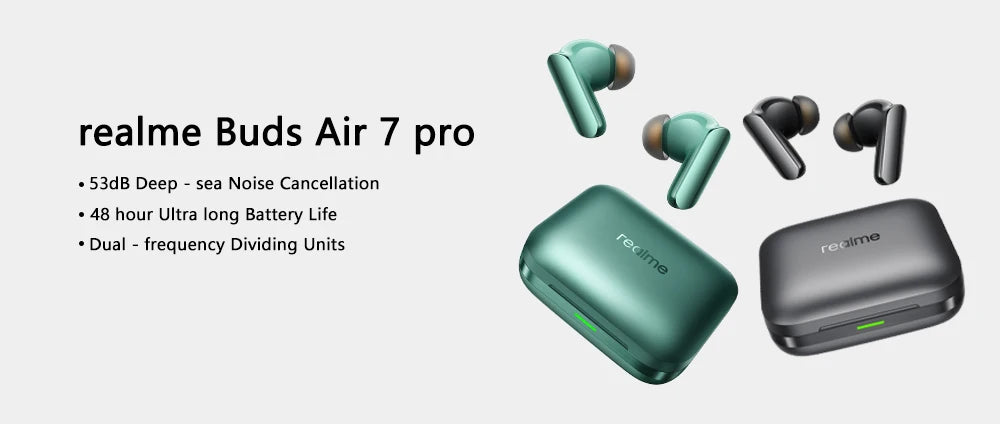 Global Version realme Buds Air 7 Pro 53dB Active Noise Cancelling True Wireless Earphone 48Hour Battery Bluetooth 5.4 Headphone