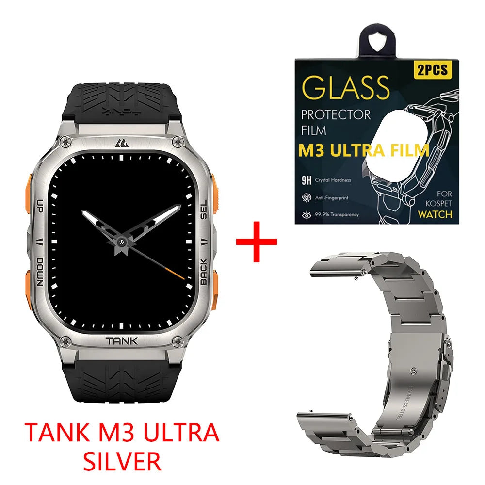 2025 KOSPET TANK M3 Ultra GPS Smart Watch for Men Stainless Steel 50M IP69K Waterproof 24/7 Health Monitor for Android iOS
