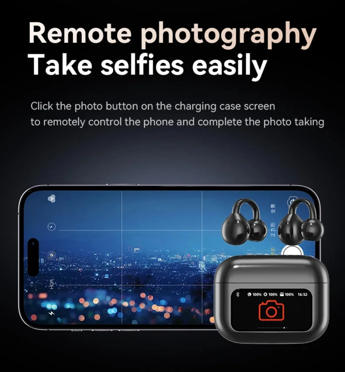 Wireless Ear Clip Earphones with Touch Screen 144 Languages AI Real Time Translation Headphones Smart Bluetooth 5.4 Earbuds
