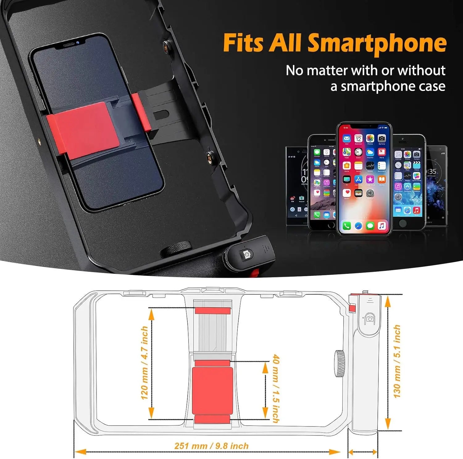 Smartphone Stabilizer Grip with Wireless Remote Shutter 3-Axis Handheld Video Rig for iPhone & Android - Bluetooth Controlled