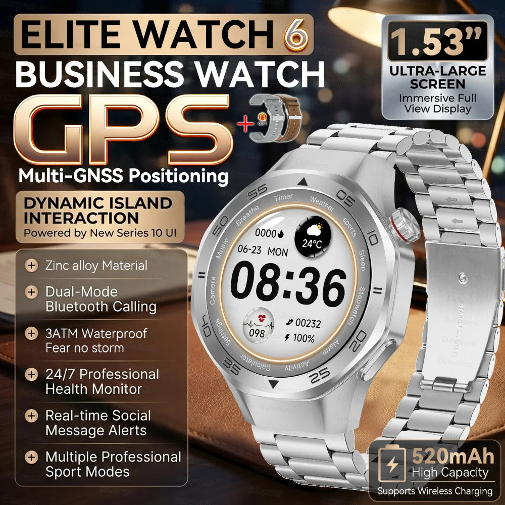 2026 New Luxury GPS Smart Watch Men Compass Altimeter 3ATM Waterproof Health Monitor Bluetooth Call Business Sports Smartwatch