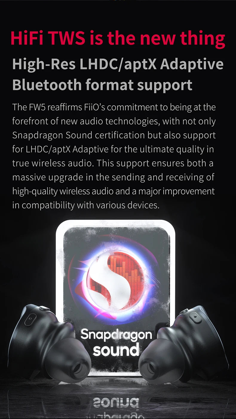 FiiO FW5 TWSWireless Bluetooth LHDC/aptX adaptive Earphones Sport Stereo HiFi Music Earbuds 10mm Dynamic Driver Earphone