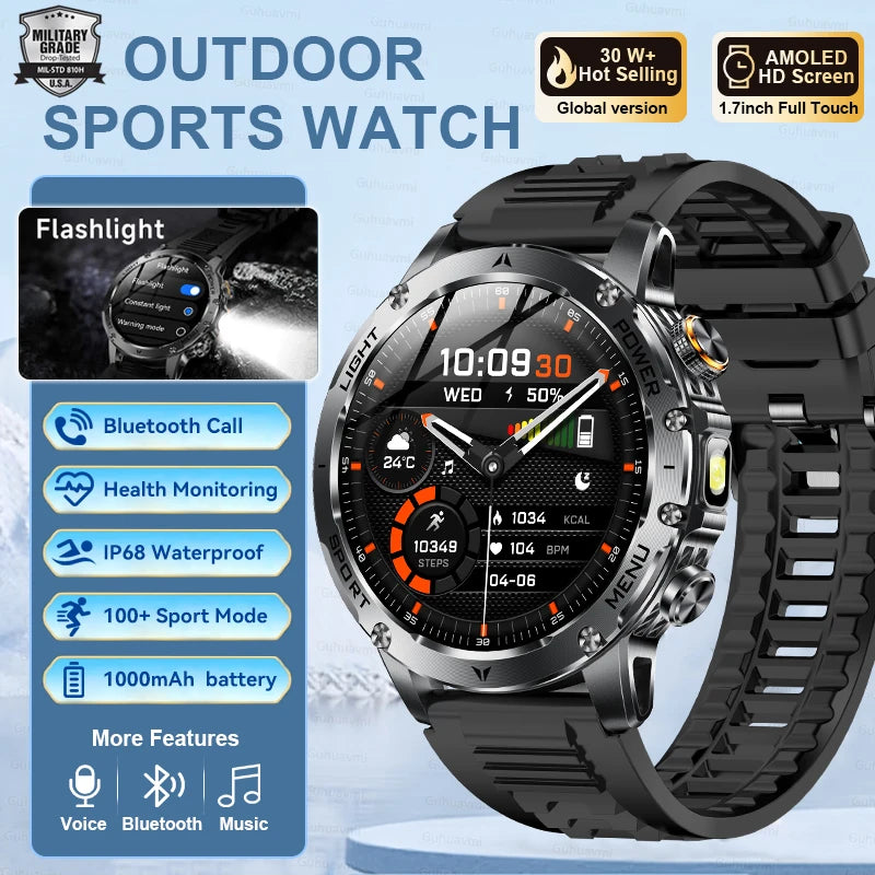 2026 New TREX3 1000mAh Large Battery Durable Adult Smart Watch Sports Fitness Waterproof LED Flashlight Call Smartwatchs For Men