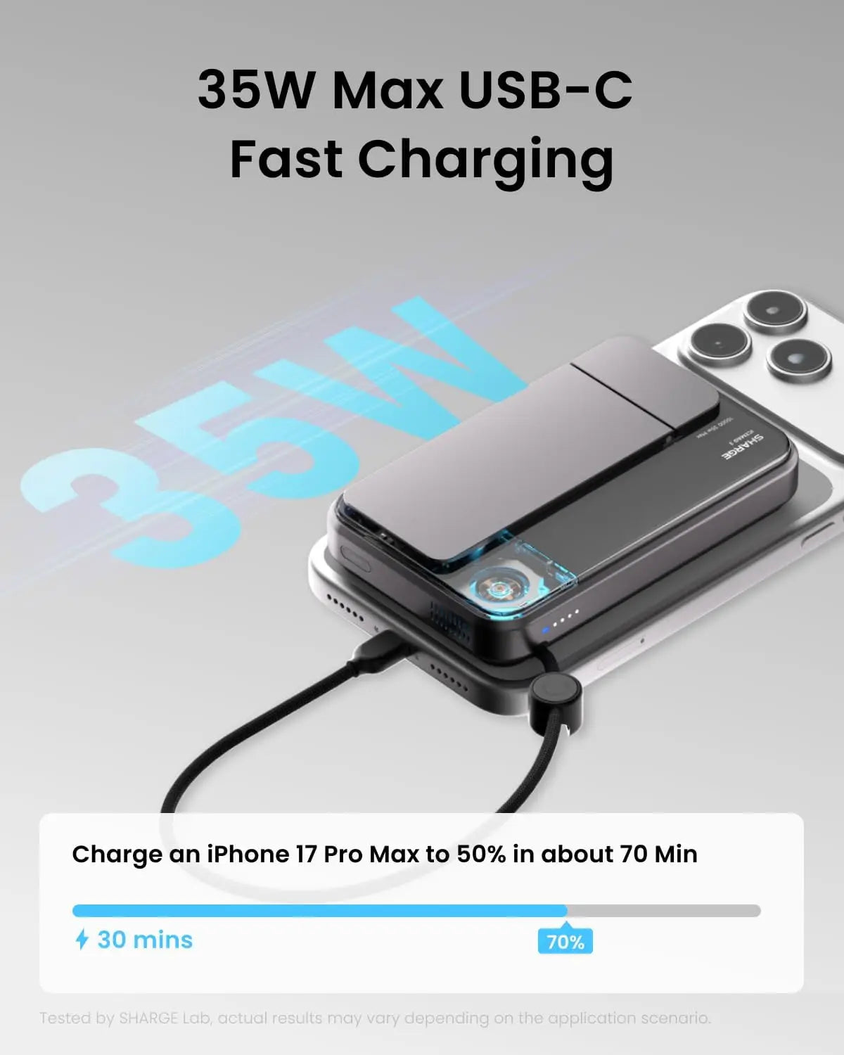 25W Magnetic Power Bank with Active Cooling – Wireless Portable Charger with Foldable Stand for iPhone 17/16 Series (White)