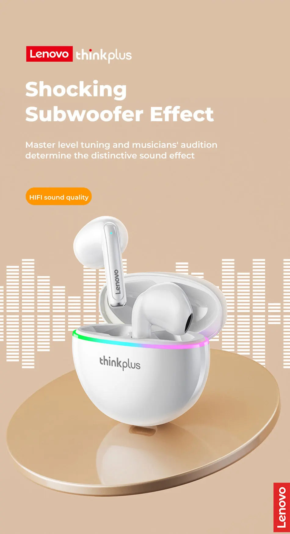 Lenovo XT97 Bluetooth Wireless Headphones With Flash Led Light  Bluetooth Earphone Wireless Earbuds Headsets With Microphones