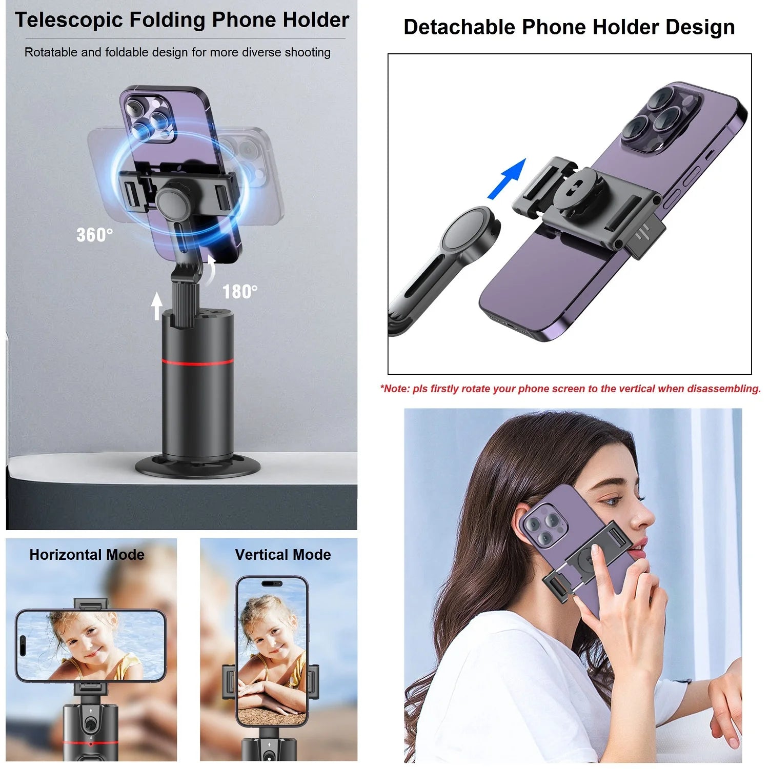 AI Auto Face Tracking Tripod for Smartphones with 360° Rotation