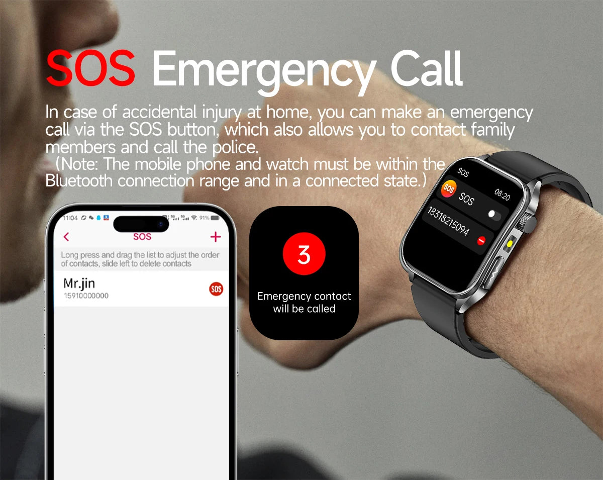 New Laser Treatment Three High Smart Watch Men ECG Heart Rate Uric Acid Health Tracker 1.95 inches Sapphire Glass SmartBracelet