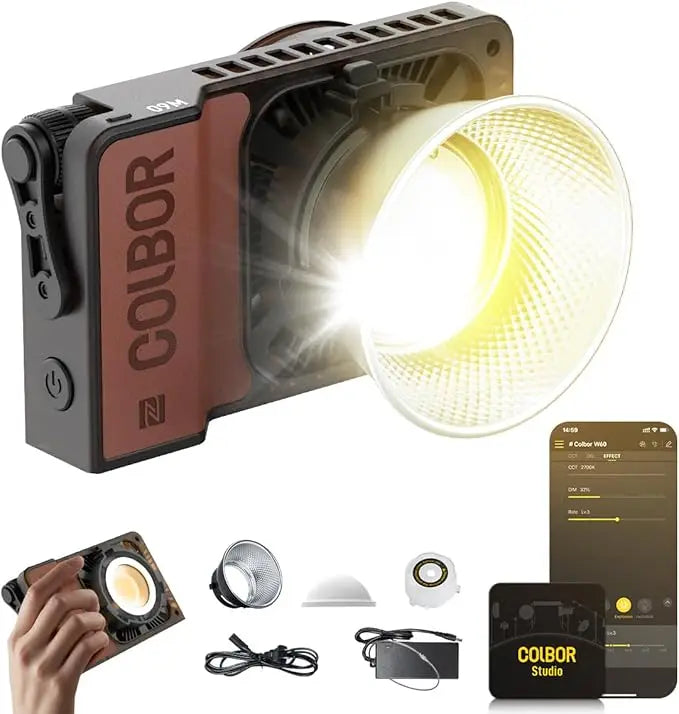 COLBOR W60/W60R/W100/W100R COB LED Video Light – 60W/100W Portable Photography Lighting, Handheld Pocket Fill Light for Outdoor Shooting