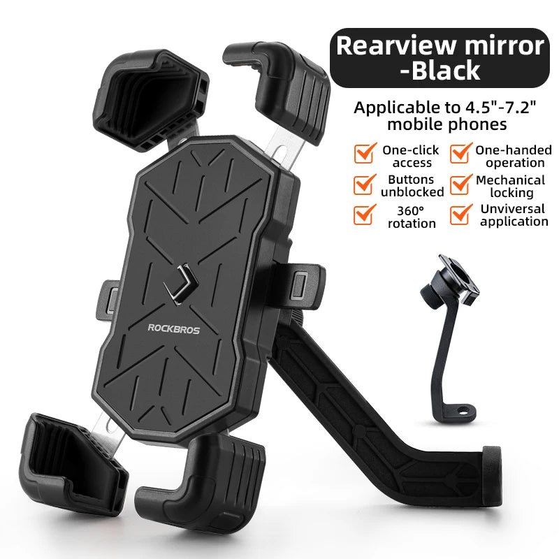 ROCKBROS Bicycle Phone Holder  Motorcycle Electric Vehicle Phone Holder 4.5-7.2 inch Mobile Phone Stand Shockproof Bike Bracket