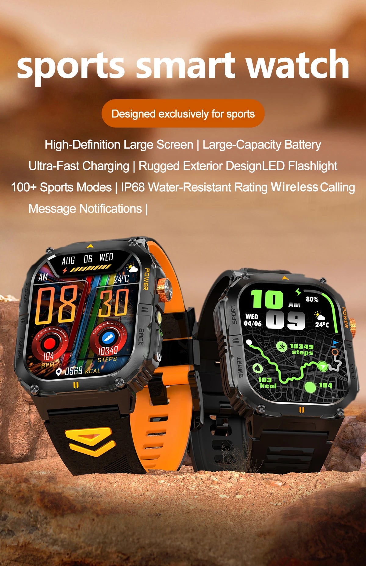 2026 New Smart Watch 2.00inch HD Display Bluetooth Call LED Flashlight Multiple Sports Modes Pedometer Men's Sports Smartwatch