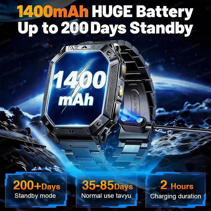 TANK Ultra 2026 1400mAh Military GPS Smart Watch Men 200Day Standby Rugged Tactical Watch 10ATM Diving SOS Satellite Alert Clock
