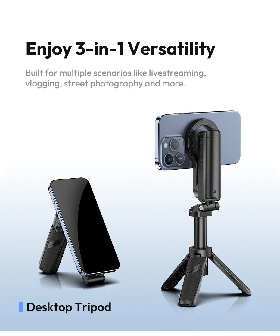 Ulanzi JJ03 Magnetic Phone Tripod Stand Wireless Selfie Stick Desktop Support Bluetooth for iPhone 16/15/14/13 pro Max with Grip