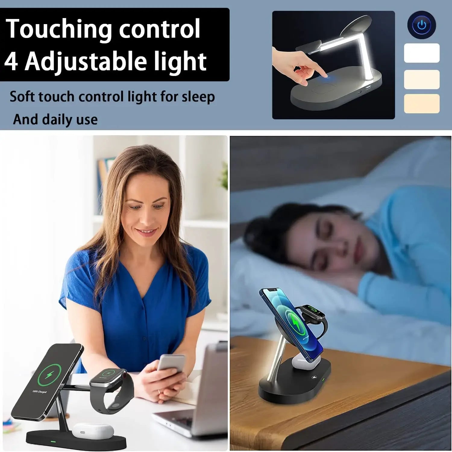 3-in-1 Wireless Charging Stand – Fast Charger for iPhone 17/16/15/14/13/12, Apple Watch & AirPods, Magnetic Charging Station Dock.