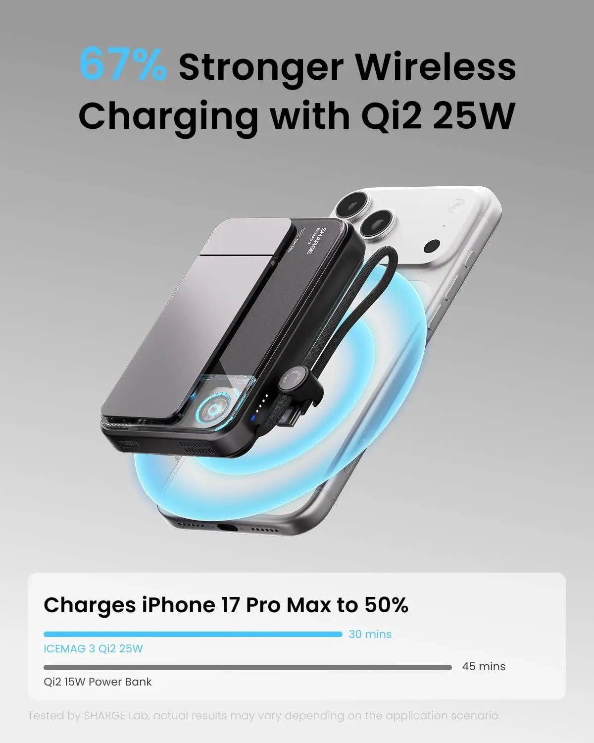 25W Magnetic Power Bank with Active Cooling – Wireless Portable Charger with Foldable Stand for iPhone 17/16 Series (White)