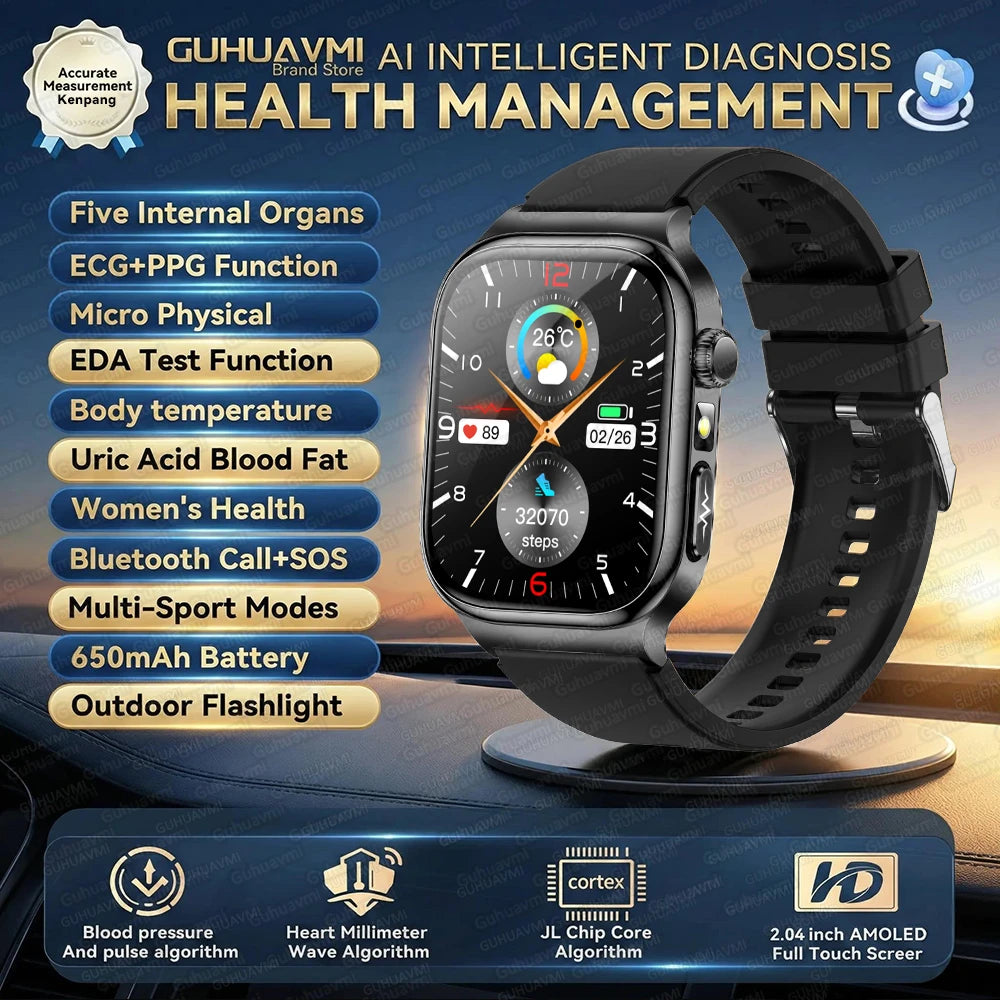 2026New Smart Watch Men Women AI Human Health diagnosis ECG+HRV Blood Pressure Uric acid Blood lipid Bluetooth Call Smartwatch