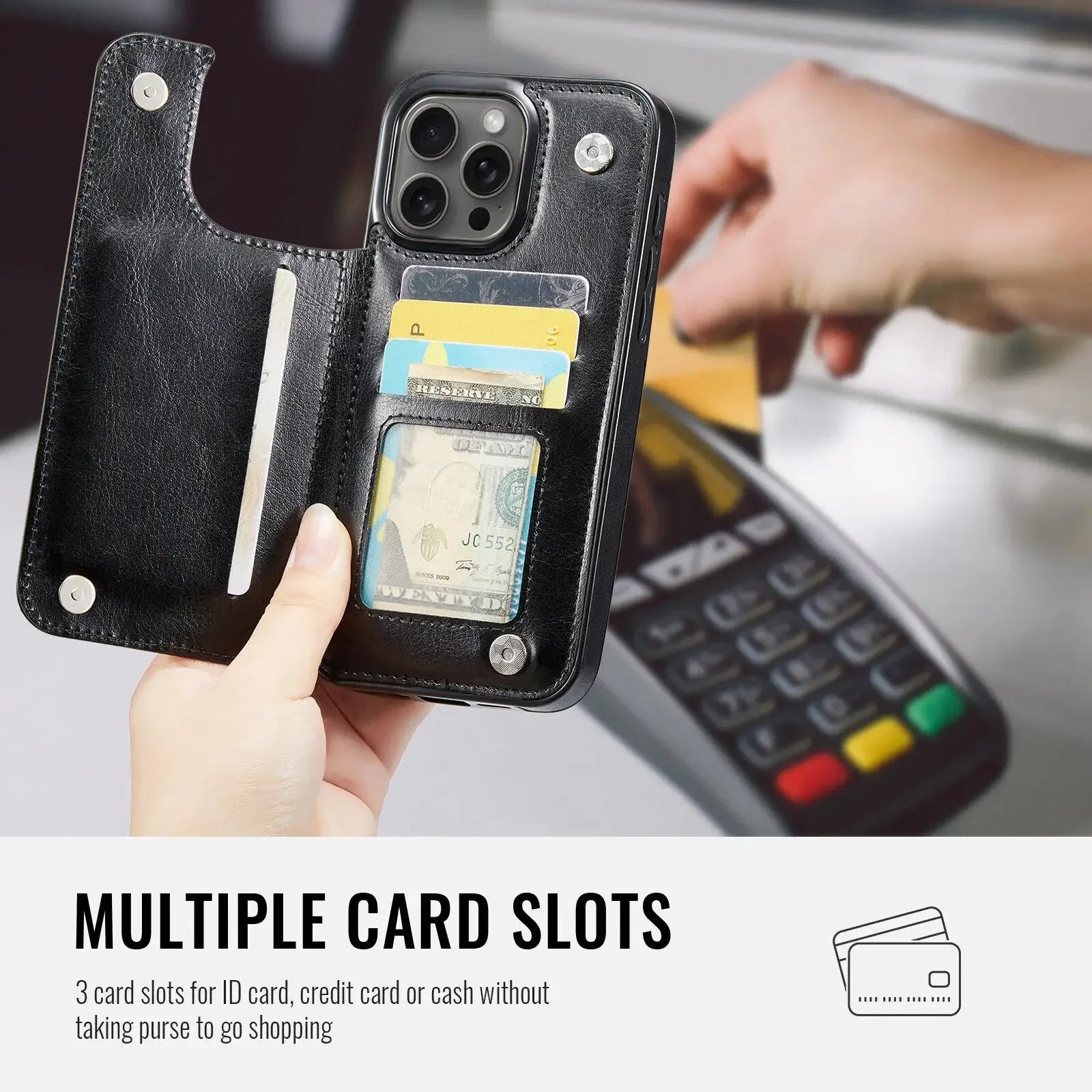 WeFor PU Leather Flip Wallet Case for iPhone X–16