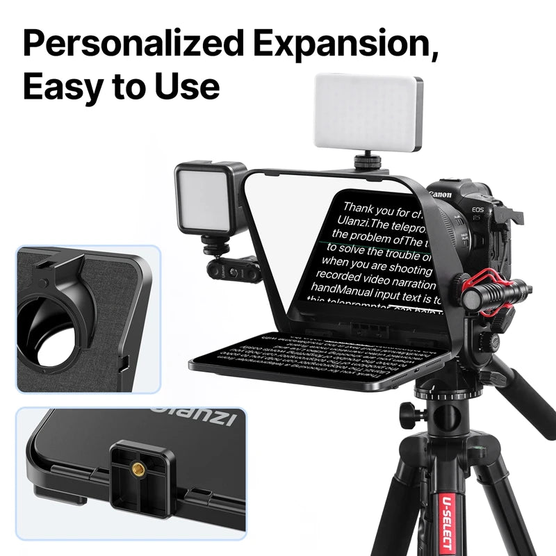 Ulanzi RT02 Portable Mini Teleprompter for Tablets DSLR Camera & Phone - Live Streaming Vlog Recording Teleprompter with Phone Clamp & Remote Control Support