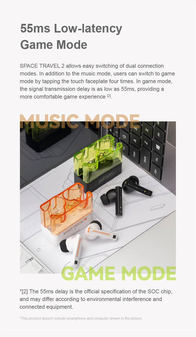 Moondrop Space Travel 2 HiFi Noise-Canceling TWS  Bluetooth 6.0 Compatibility Earphones with Great Call Quality