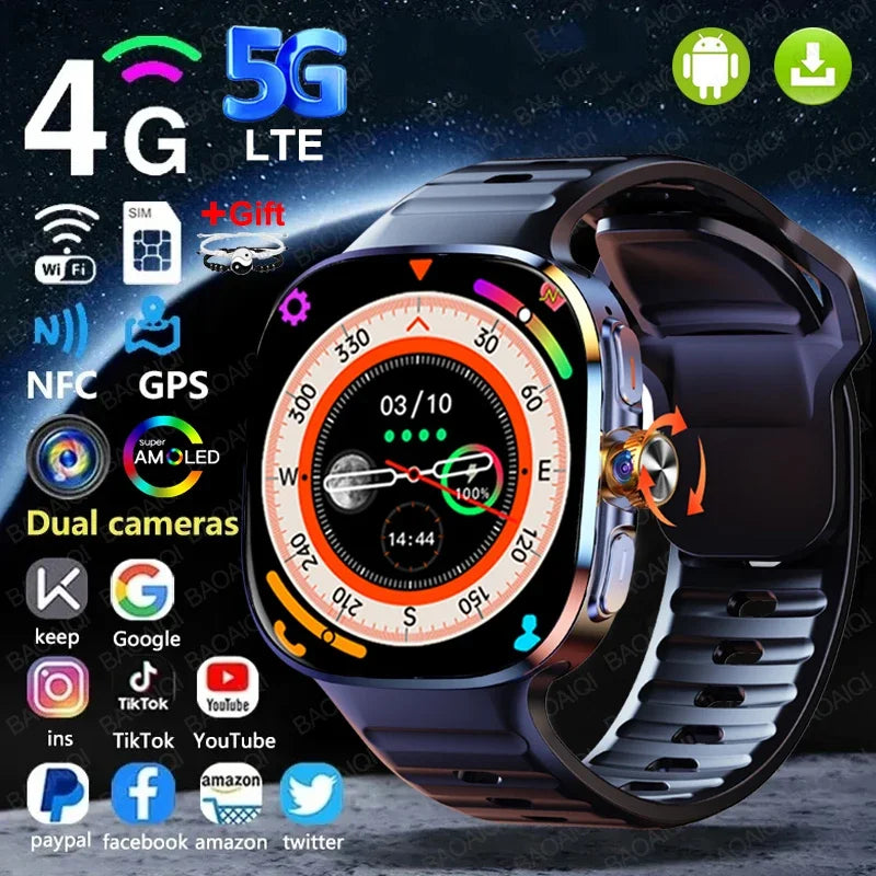4G/5G Smartwatch 2.4 Inch HD AMOLED Screen 190° Rotary Camera GPS WiFi Android 10.0 Smart Watch with Heart Rate & Sleep Tracker