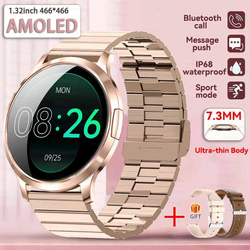 2025 New 1.32inch AMOLED Smart Watch Women GPS Trajectory Heart Rate Bluetooth Call Always Display Lady Smartwatches Men For IOS